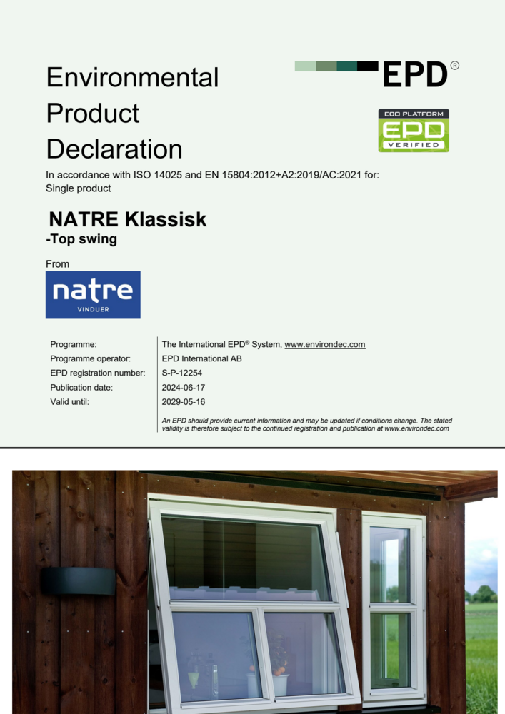 EPD for Natre Klassisk Toppsving tre/alu